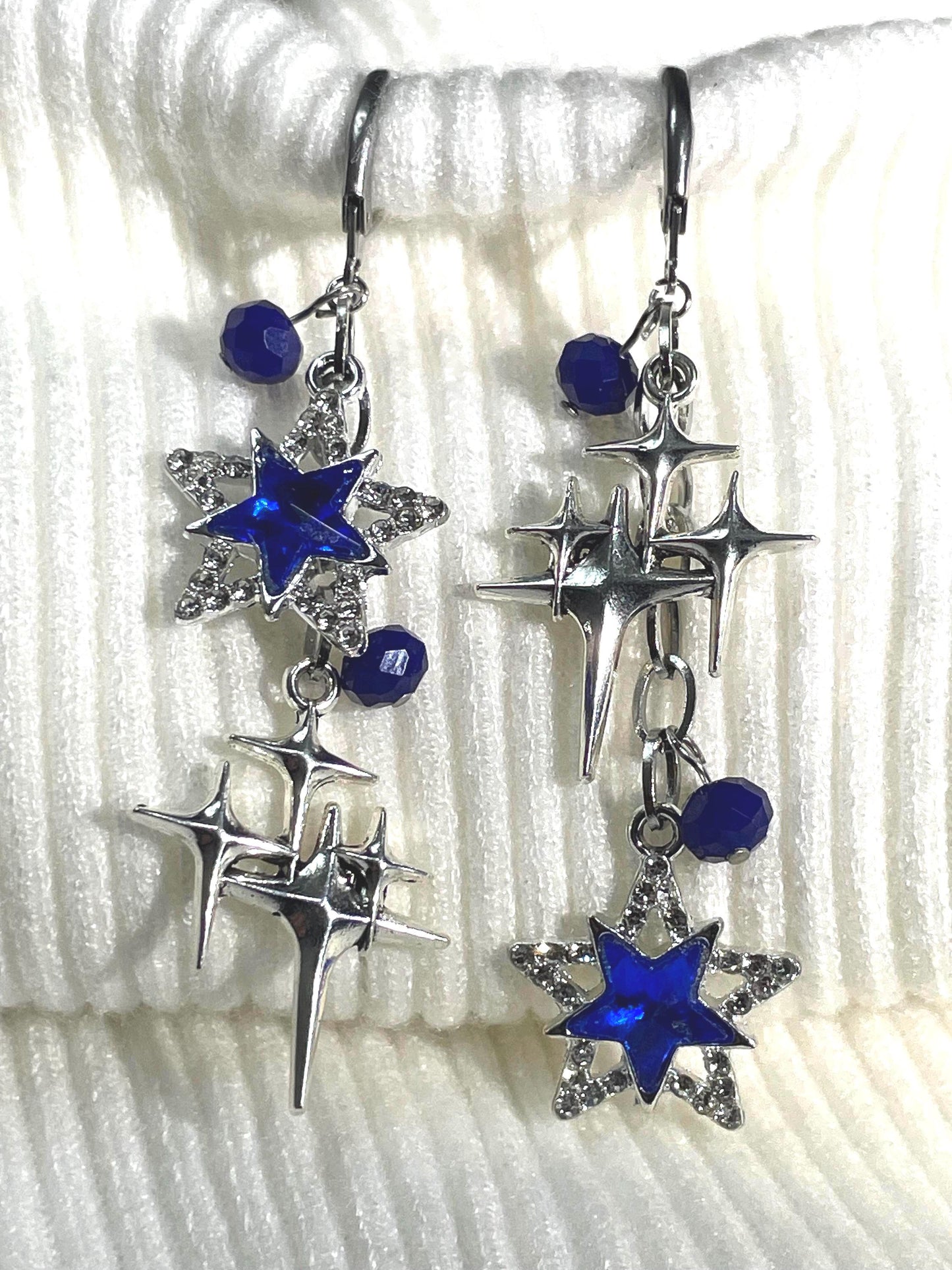 Blue Mismatch Star Earrings | Y2K Grunge Asymmetrical Cluster Earrings