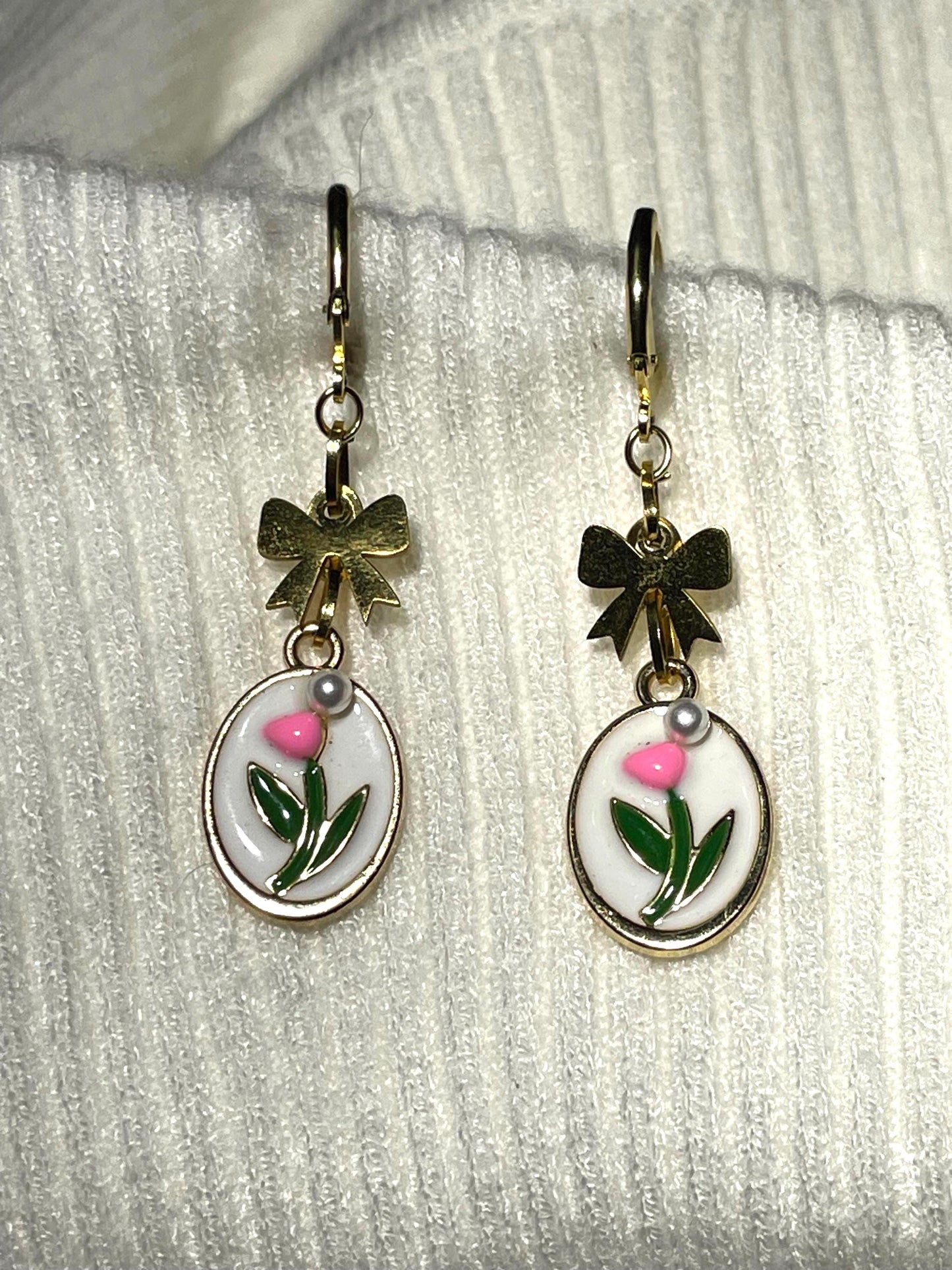 Tulip Bow Dangle Earrings | Botanical Fairycore Romantic Jewelry