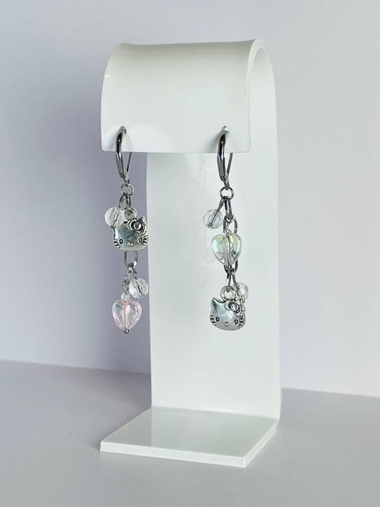 Mismatch Kawaii Cat Earrings | Grunge Fairycore Asymmetrical Dangle Jewelry