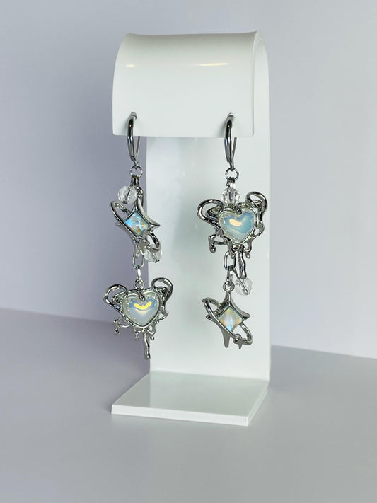 Mismatch Heart Star Dangle Earrings | Grunge Goth Asymmetrical Jewelry