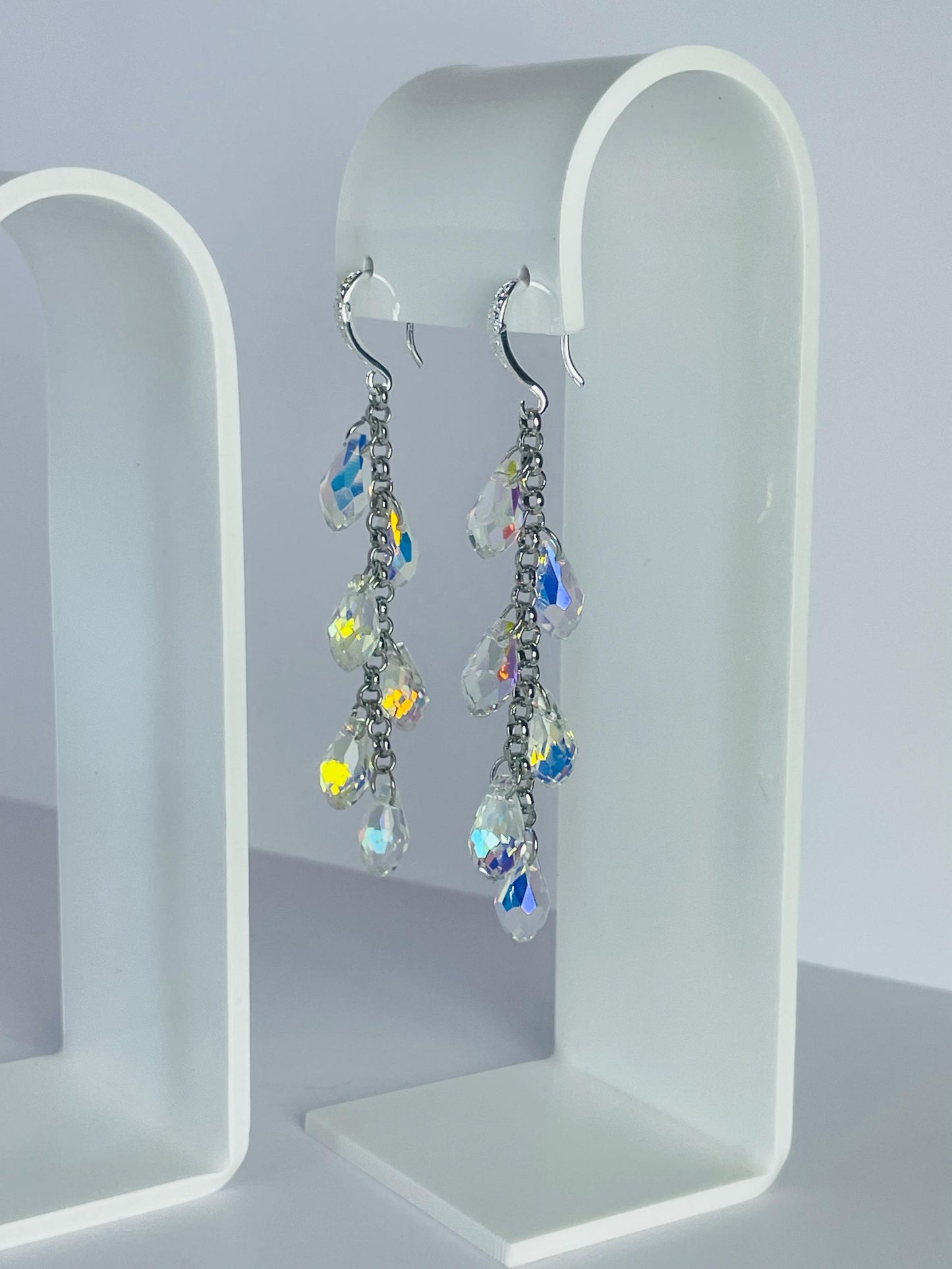 Water Drop Dangle Earrings | Iridescent Ethereal Rain Jewelry