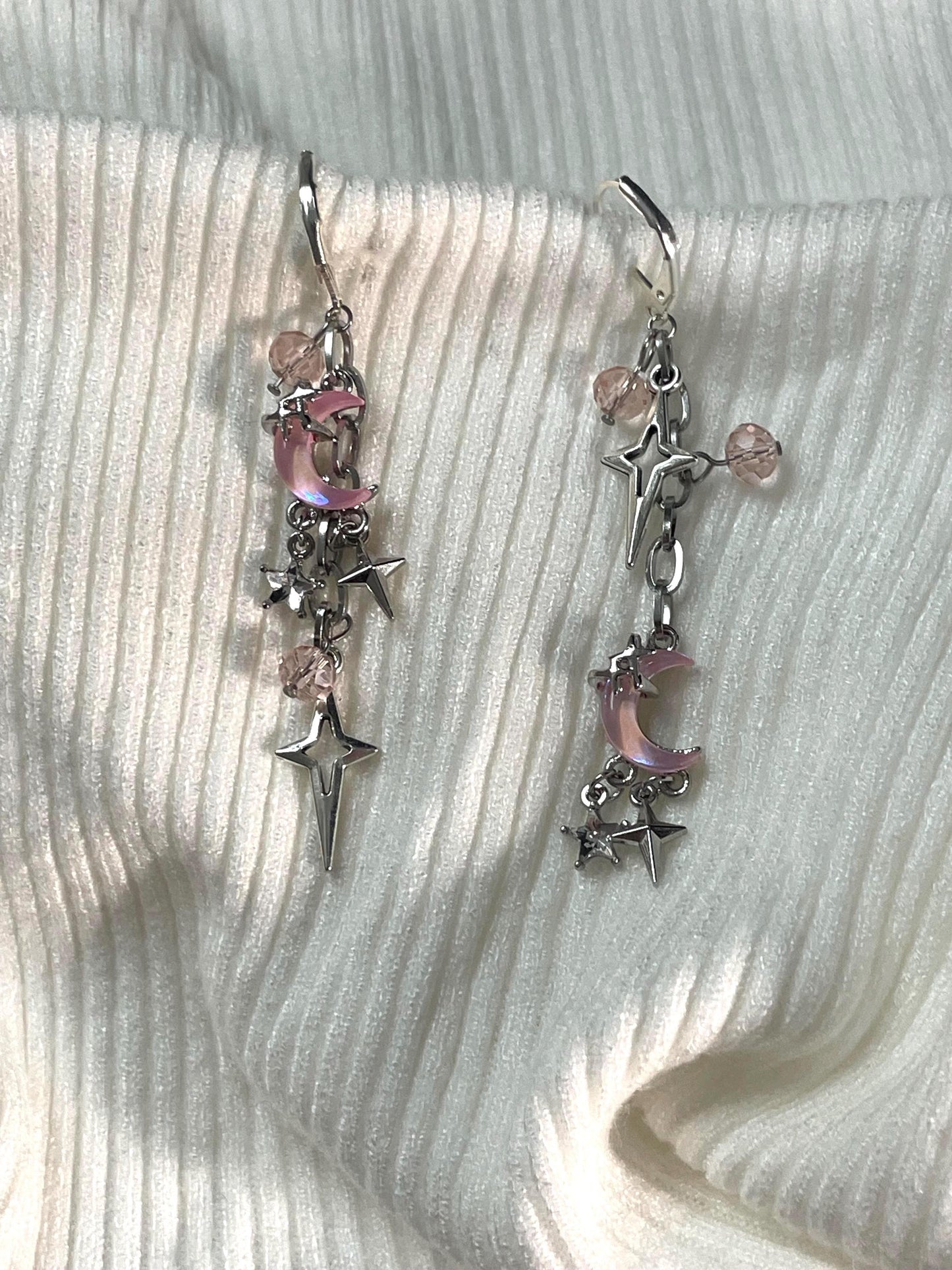 Pink Moon & Star Earrings | Asymmetrical Y2K Statement Jewelry