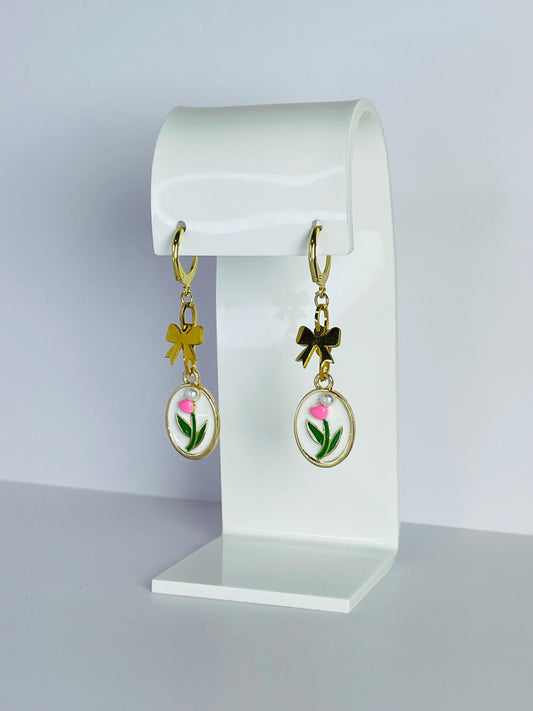 Tulip Bow Dangle Earrings | Botanical Fairycore Romantic Jewelry