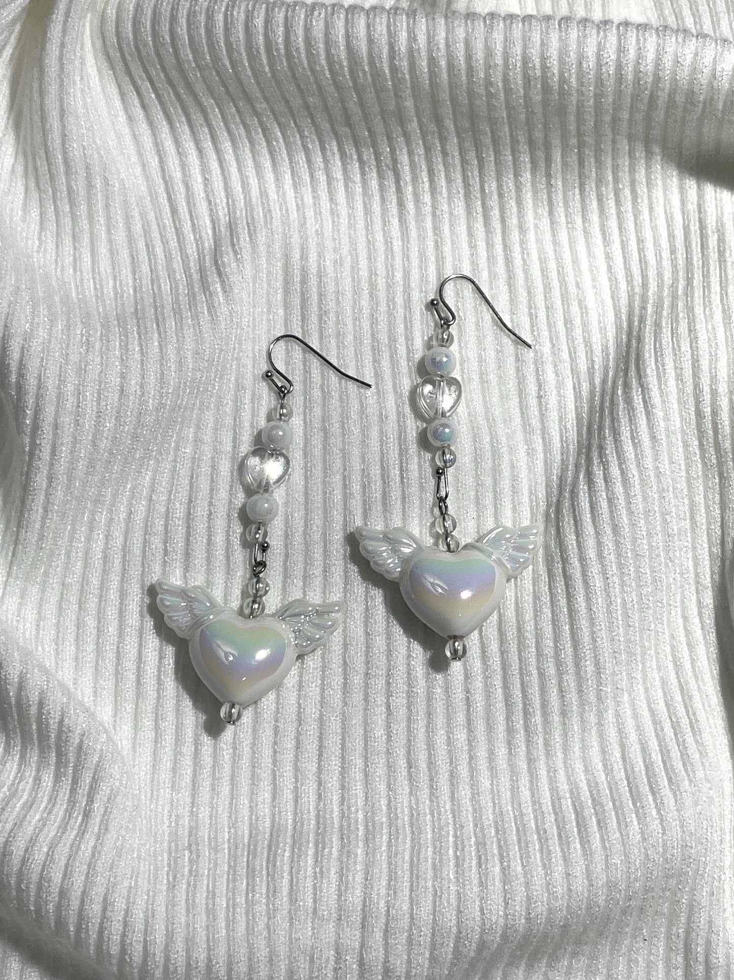 White Angel Earrings | Coquette Fairycore Silver Handmade Jewelry
