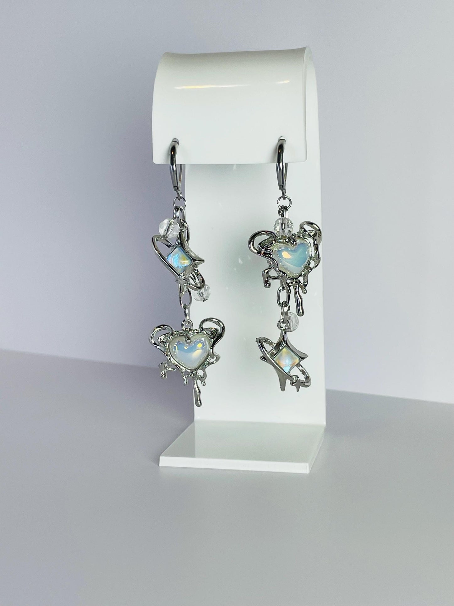 Mismatch Heart Star Dangle Earrings | Grunge Goth Asymmetrical Jewelry