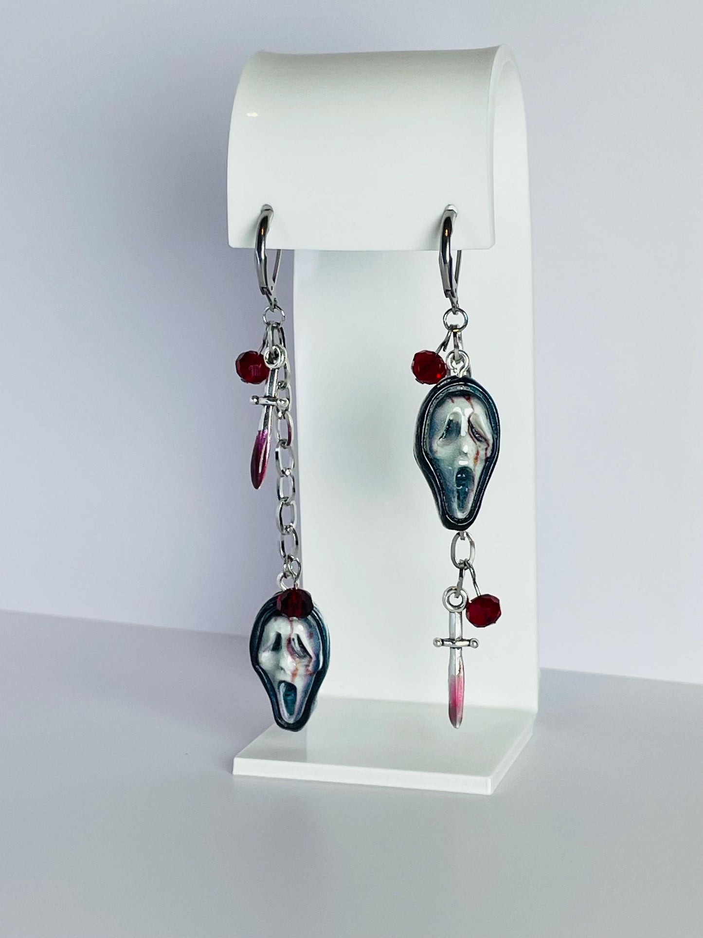 Mismatch Ghost Face Earrings | Horror Grunge Dangle Jewelry, Y2K Alt, Scream-Inspired