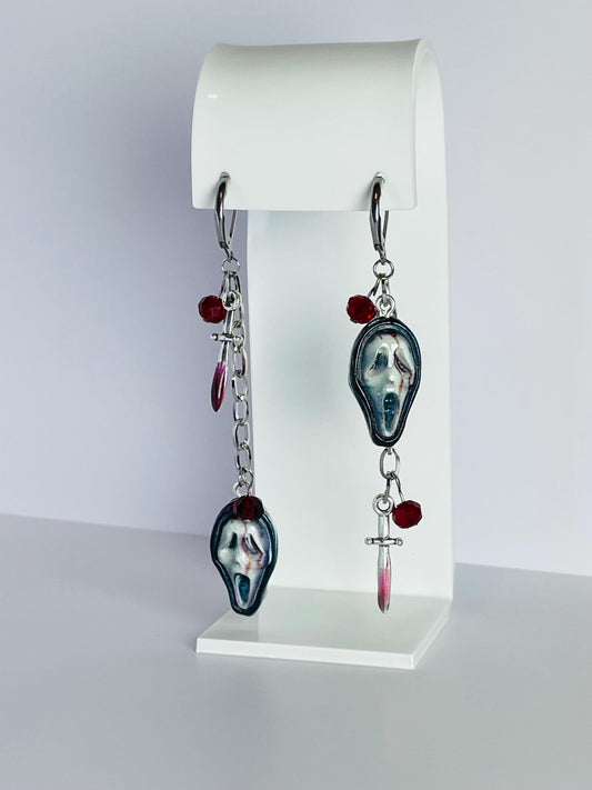 Mismatch Ghost Face Earrings | Horror Grunge Dangle Jewelry, Y2K Alt, Scream-Inspired