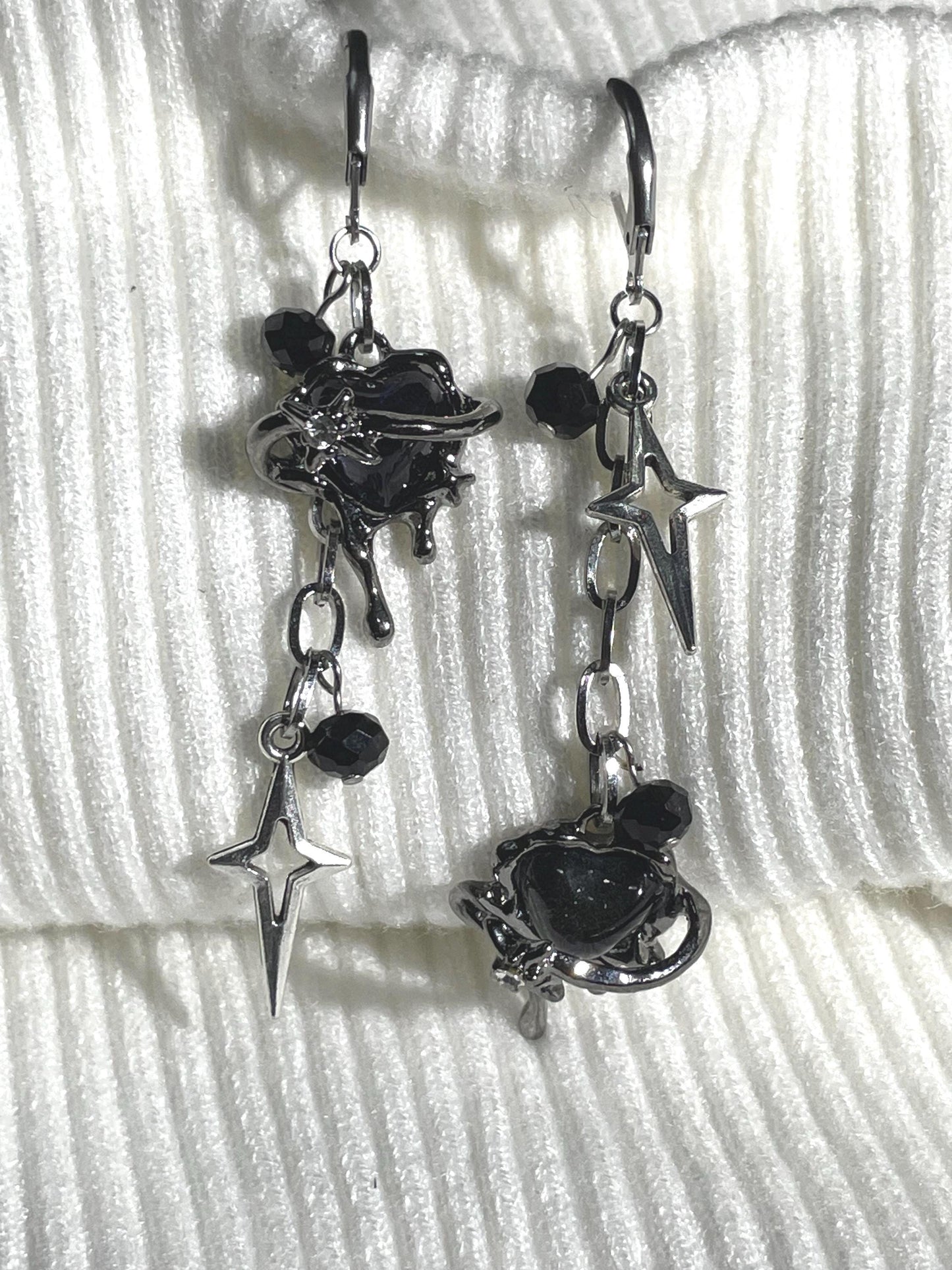 Black Mismatch Star Earrings | Grunge Punk Goth Dangle Jewelry