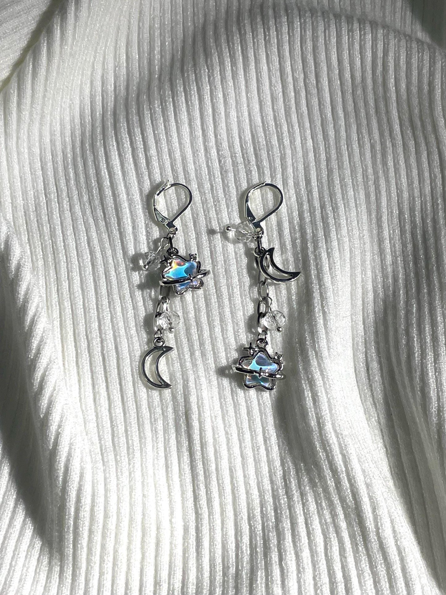 Star & Moon Mismatch Earrings | Blue Fairycore Celestial Dangle Earrings