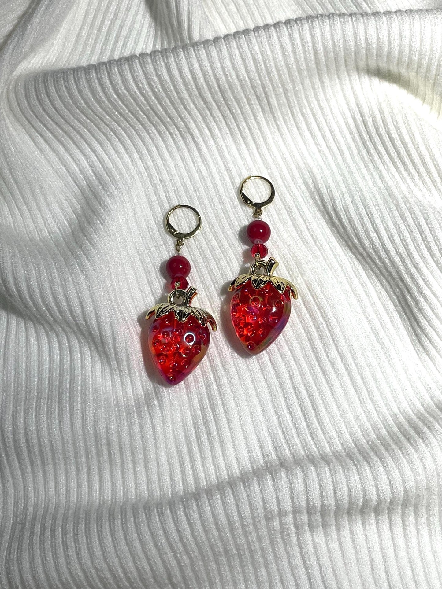 Red Strawberry Earrings | Bow Pearl Fairycore Jewelry