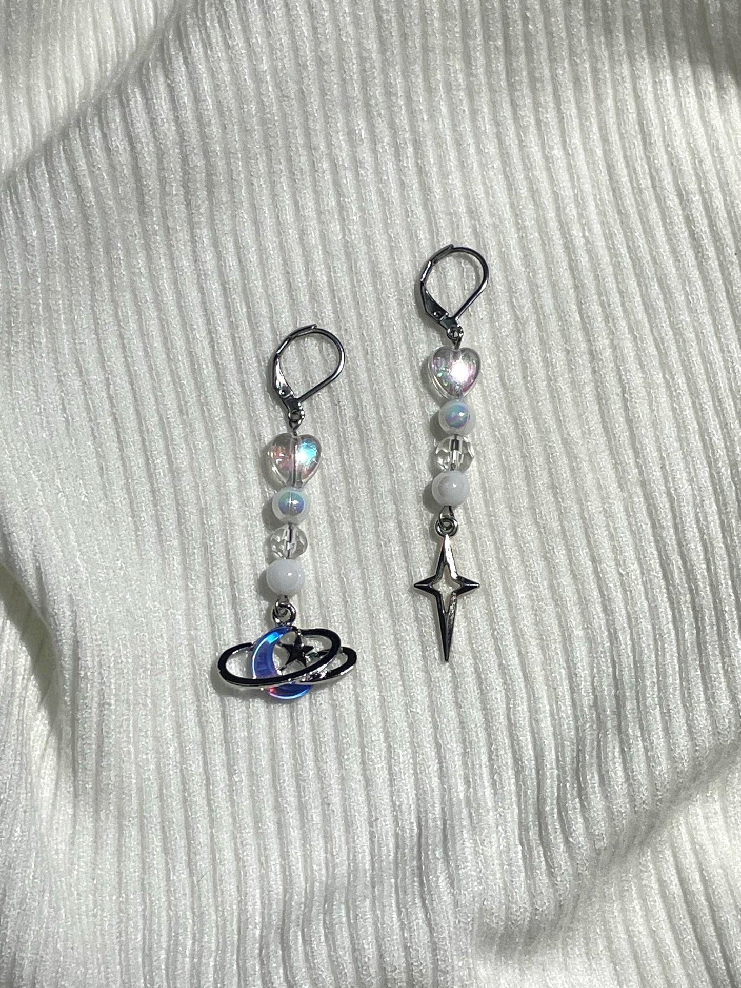 Mismatch Moon Star Earrings | Silver Y2K Asymmetrical Jewelry