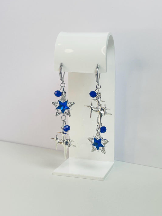 Blue Mismatch Star Earrings | Y2K Grunge Asymmetrical Cluster Earrings