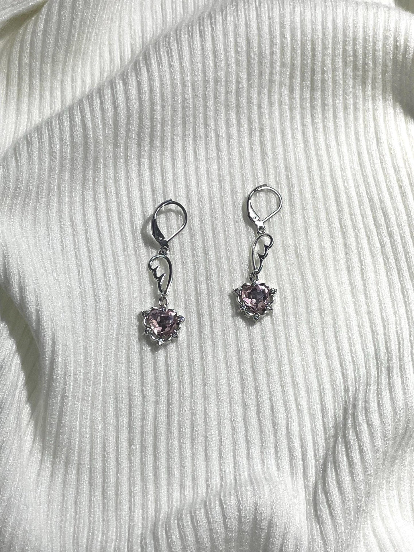 Pink Wing Earrings | Fairycore Silver Dangly Jewelry