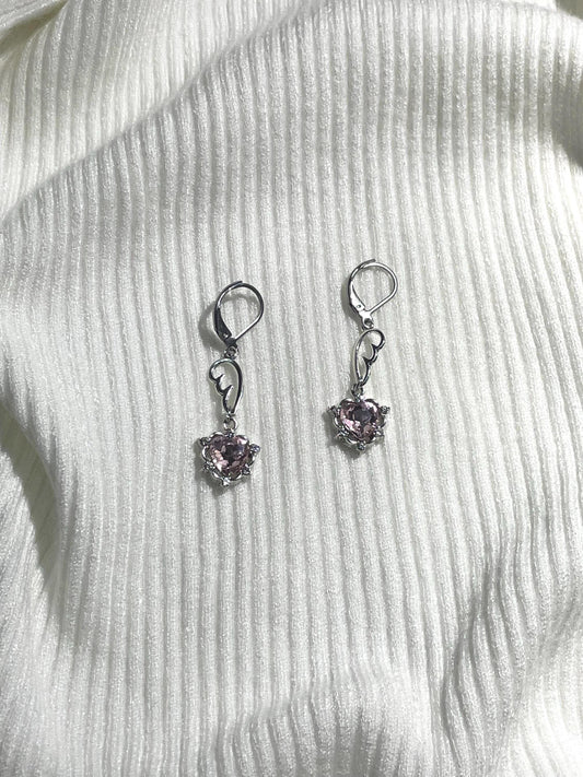 Pink Wing Earrings | Fairycore Silver Dangly Jewelry