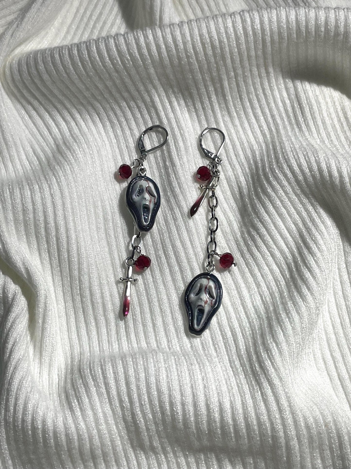 Mismatch Ghost Face Earrings | Horror Grunge Dangle Jewelry, Y2K Alt, Scream-Inspired