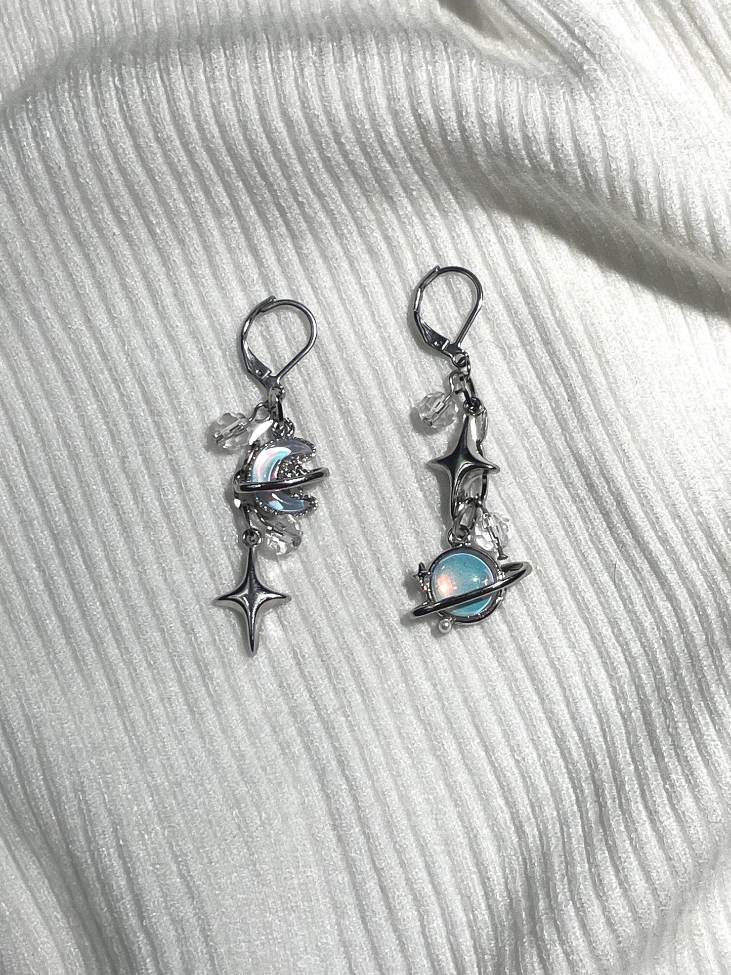 Blue Moon Star Mismatch Earrings | Grunge Goth Asymmetrical Dangle Earring