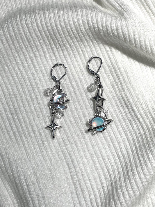 Blue Moon Star Mismatch Earrings | Grunge Goth Asymmetrical Dangle Earring