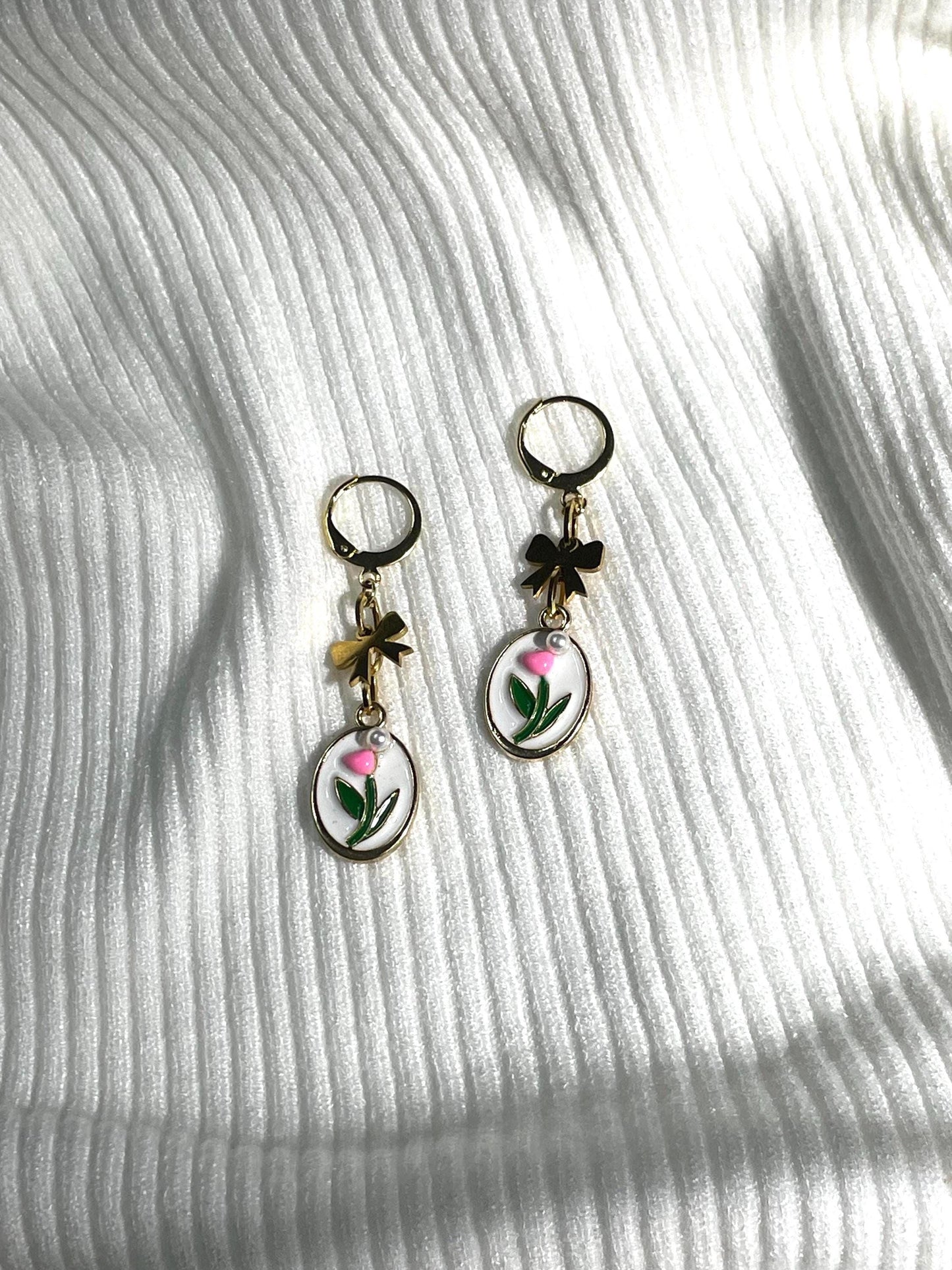 Tulip Bow Dangle Earrings | Botanical Fairycore Romantic Jewelry