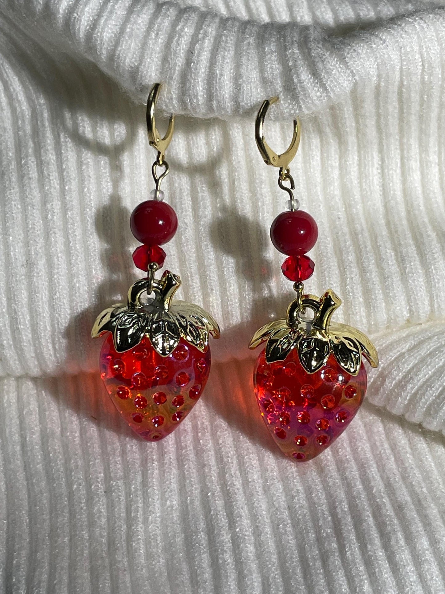 Red Strawberry Earrings | Bow Pearl Fairycore Jewelry
