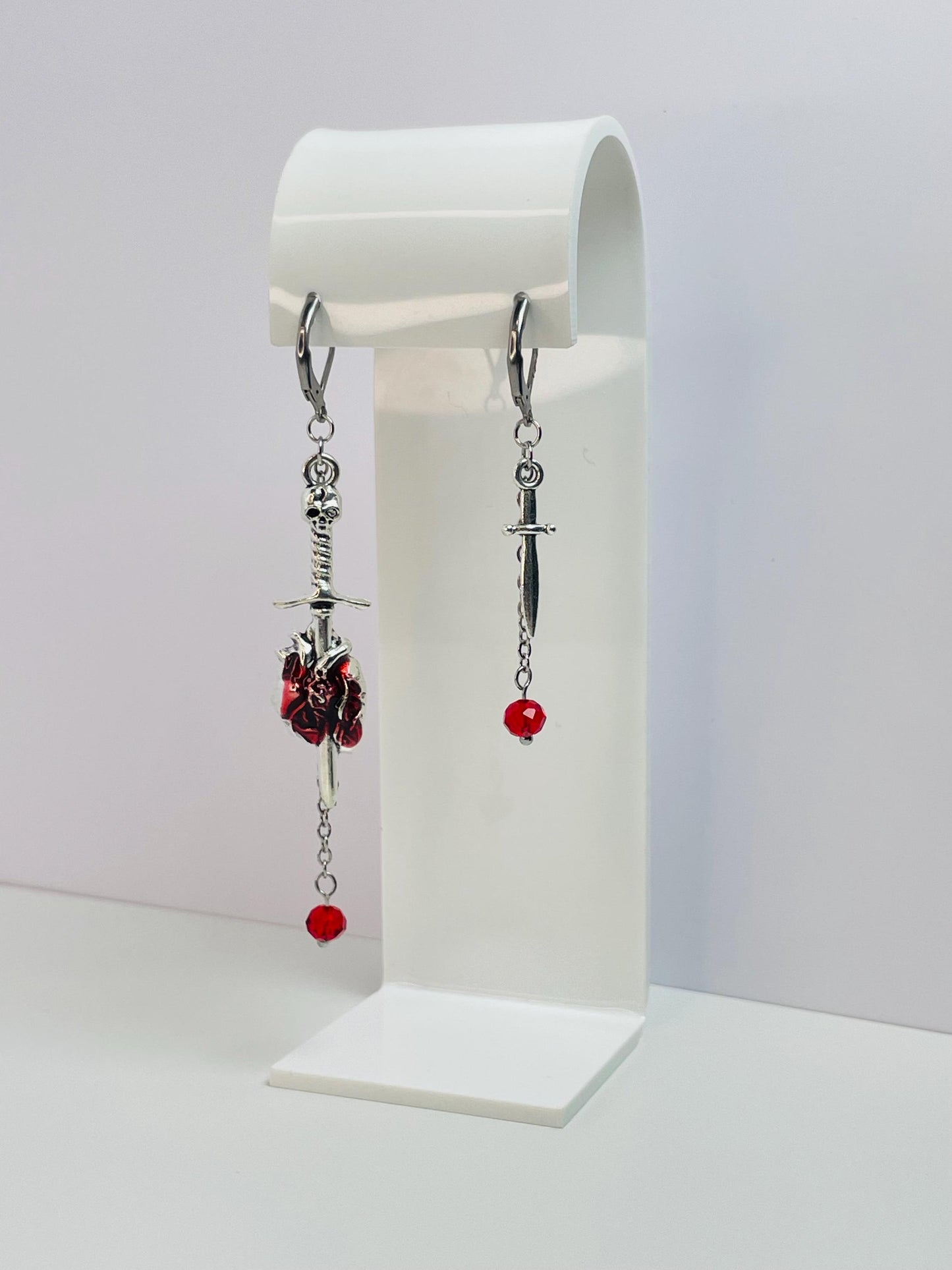 Sword Mismatch Dangle Earrings | Silver Gothic Y2K Jewelry