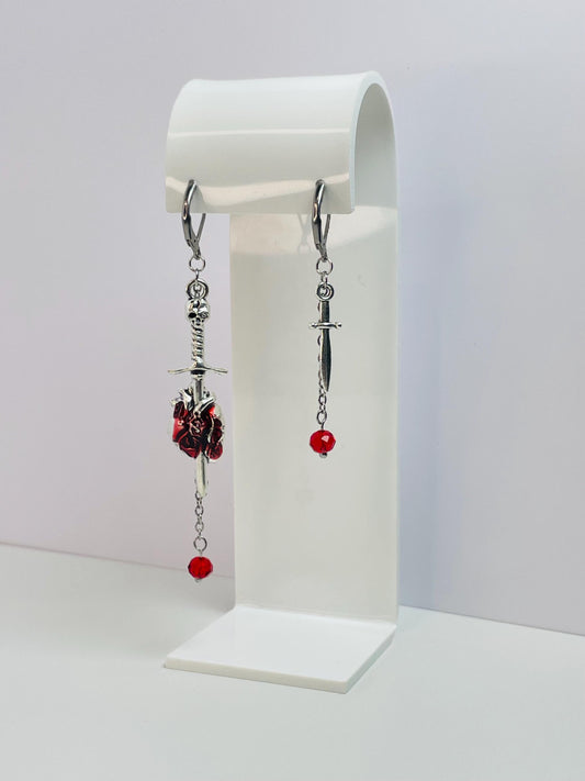 Sword Mismatch Dangle Earrings | Silver Gothic Y2K Jewelry