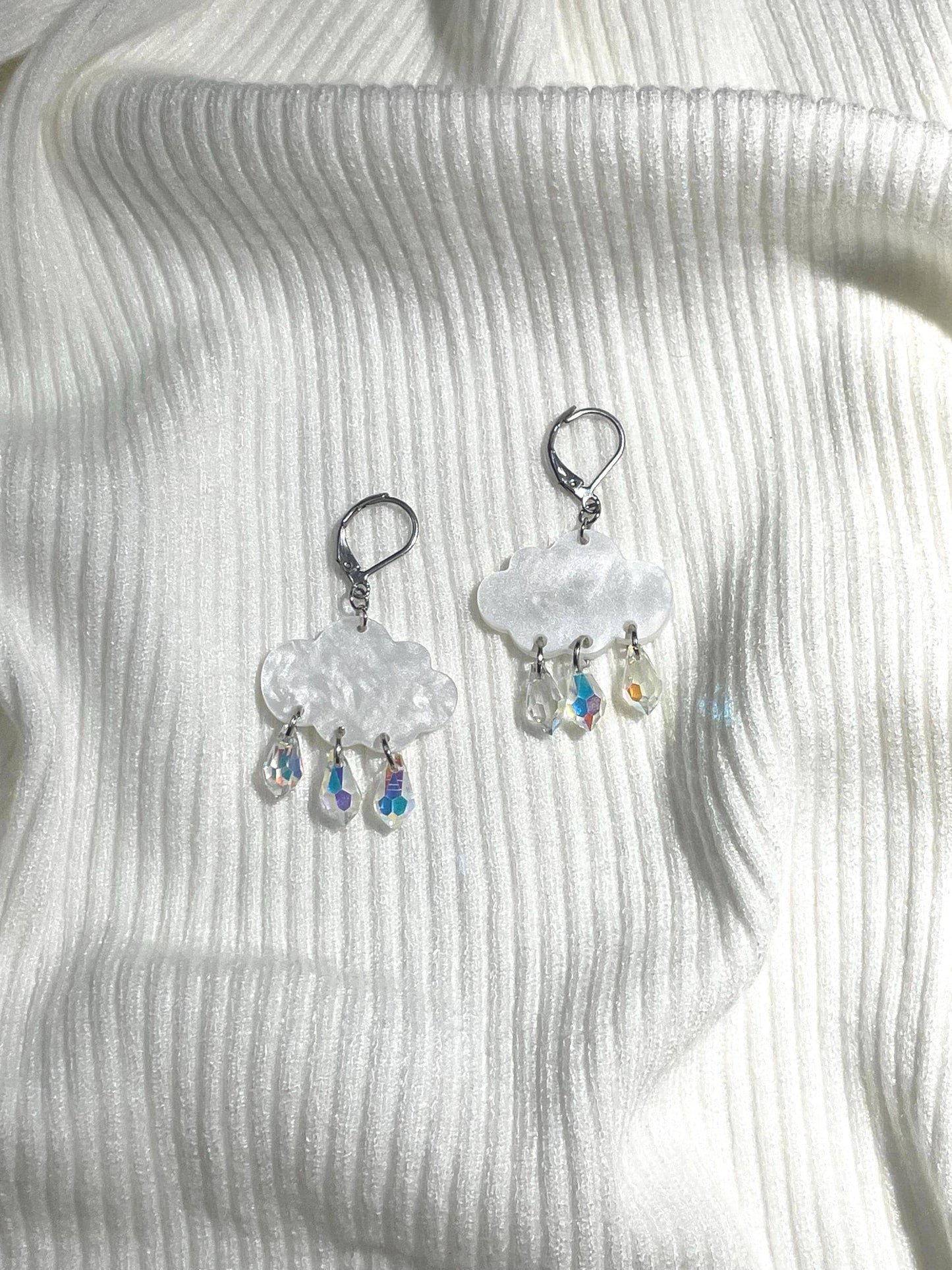 Cloud Dangly Earrings | Iridescent Fairycore Silver Rain Jewelry
