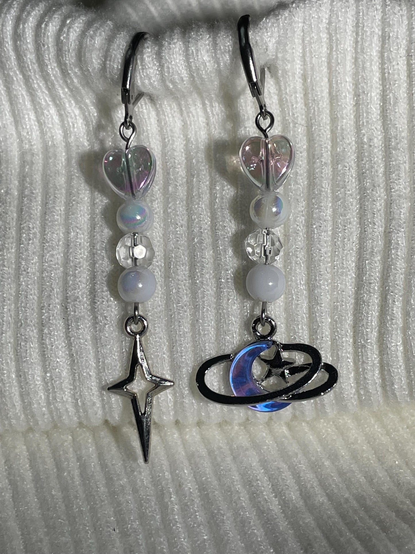 Mismatch Moon Star Earrings | Silver Y2K Asymmetrical Jewelry