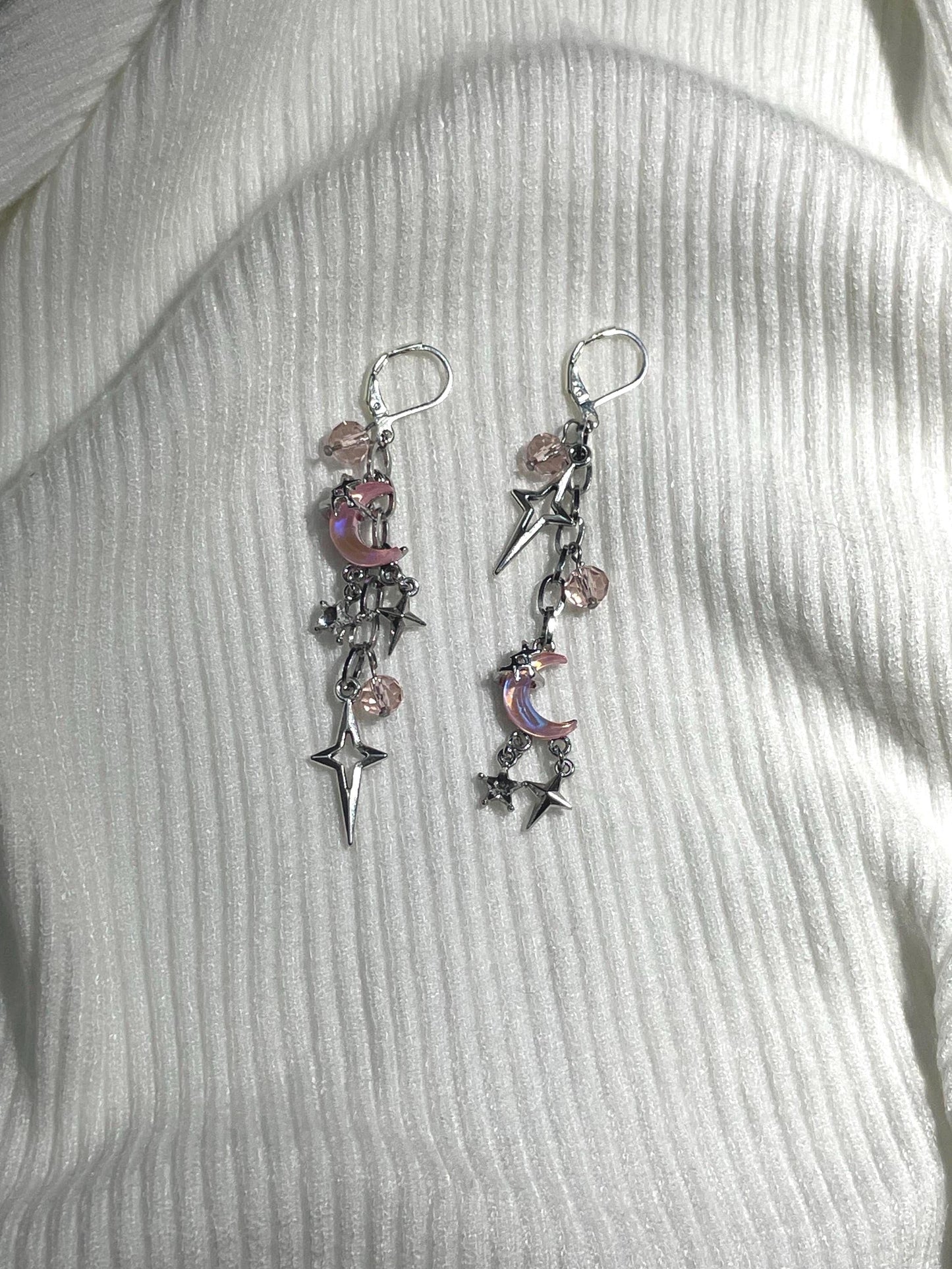 Pink Moon & Star Earrings | Asymmetrical Y2K Statement Jewelry