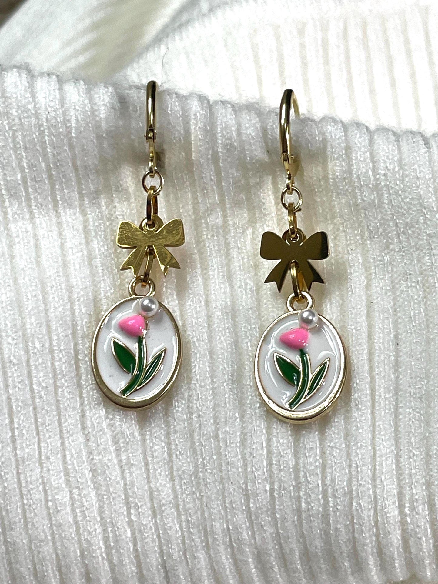Tulip Bow Dangle Earrings | Botanical Fairycore Romantic Jewelry