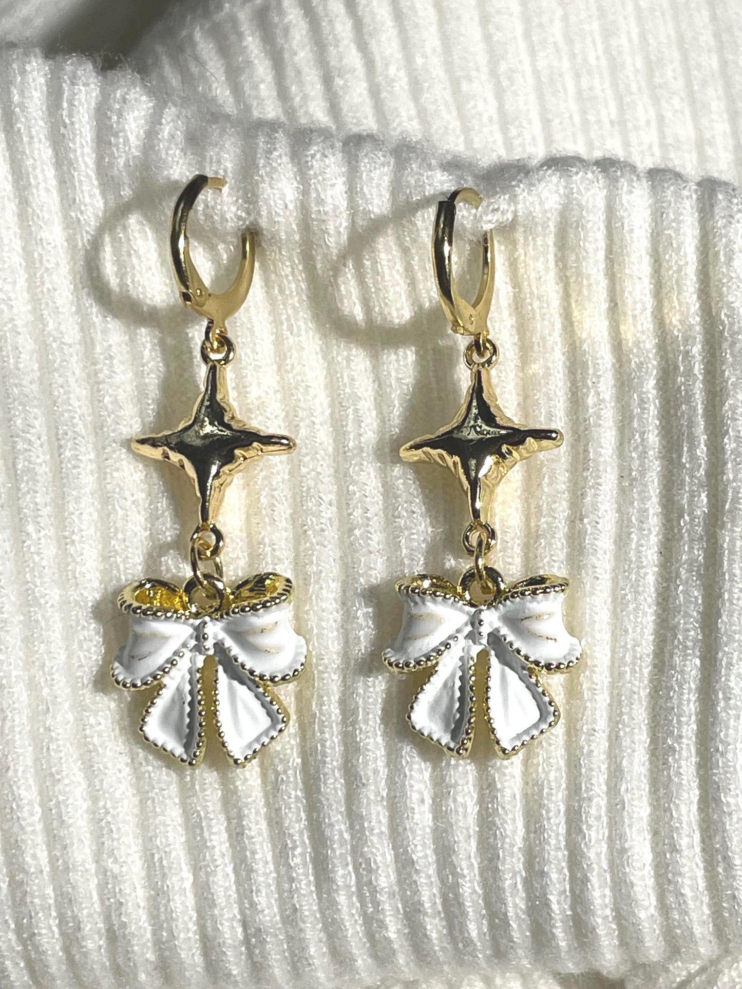 Gold Bow Star Earrings | Fairycore Botanical Romantic Jewelry