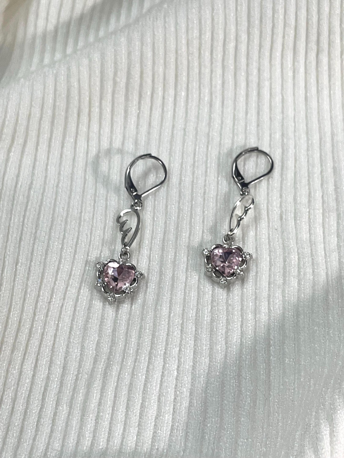 Pink Wing Earrings | Fairycore Silver Dangly Jewelry