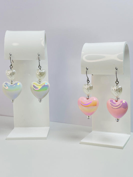 Coquette Heart Earrings | Iridescent Pearl Cottagecore Jewelry
