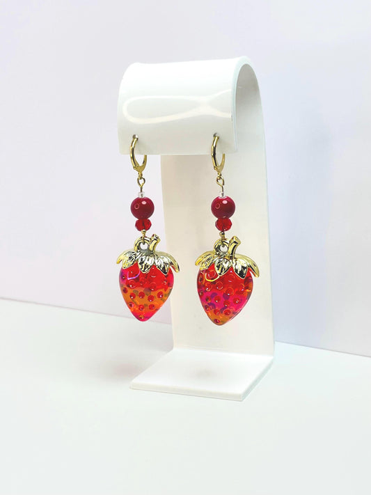 Red Strawberry Earrings | Bow Pearl Fairycore Jewelry