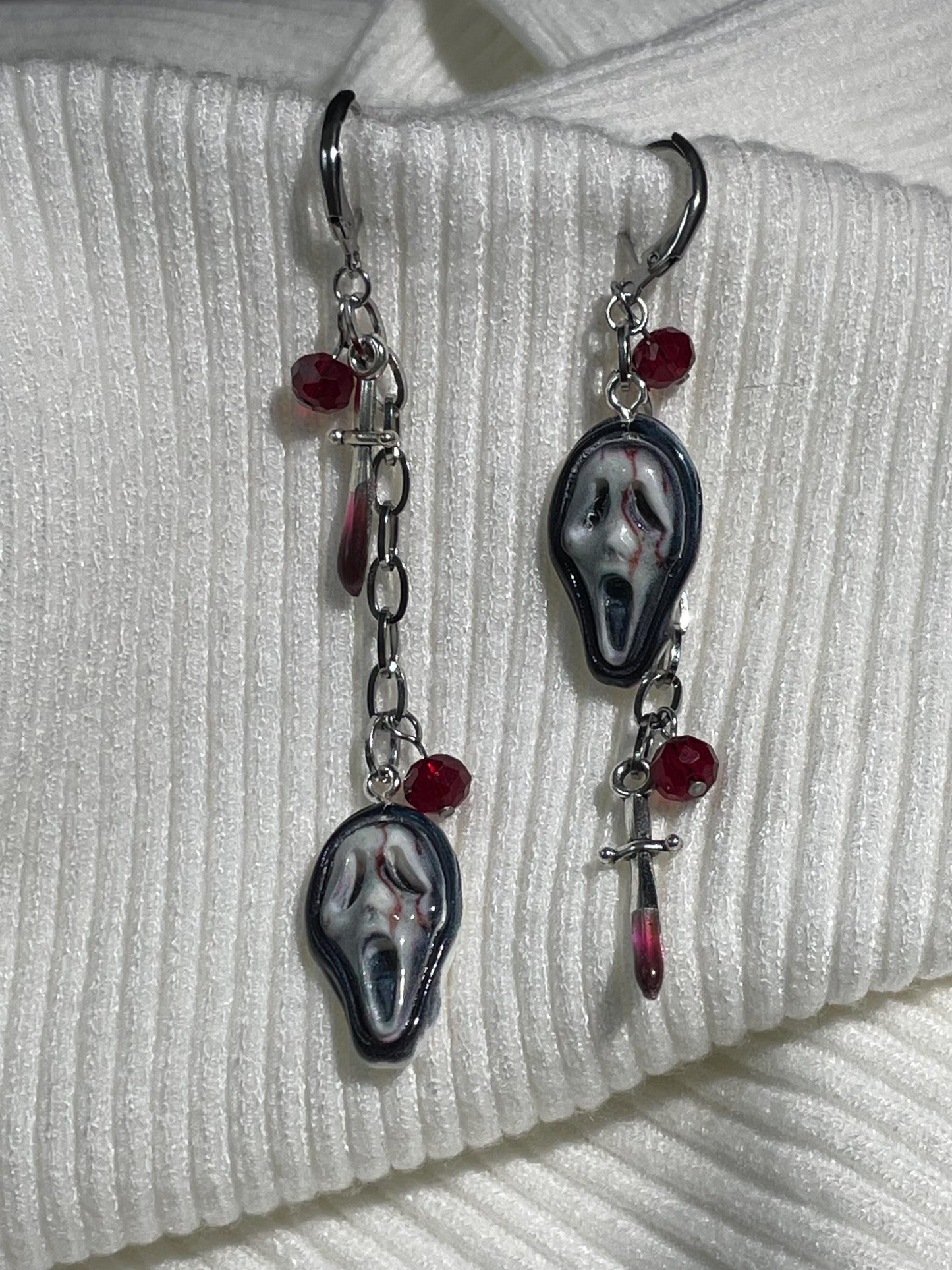 Mismatch Ghost Face Earrings | Horror Grunge Dangle Jewelry, Y2K Alt, Scream-Inspired