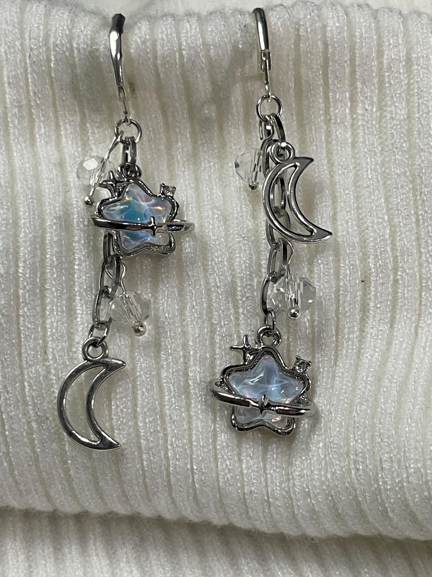 Star & Moon Mismatch Earrings | Blue Fairycore Celestial Dangle Earrings