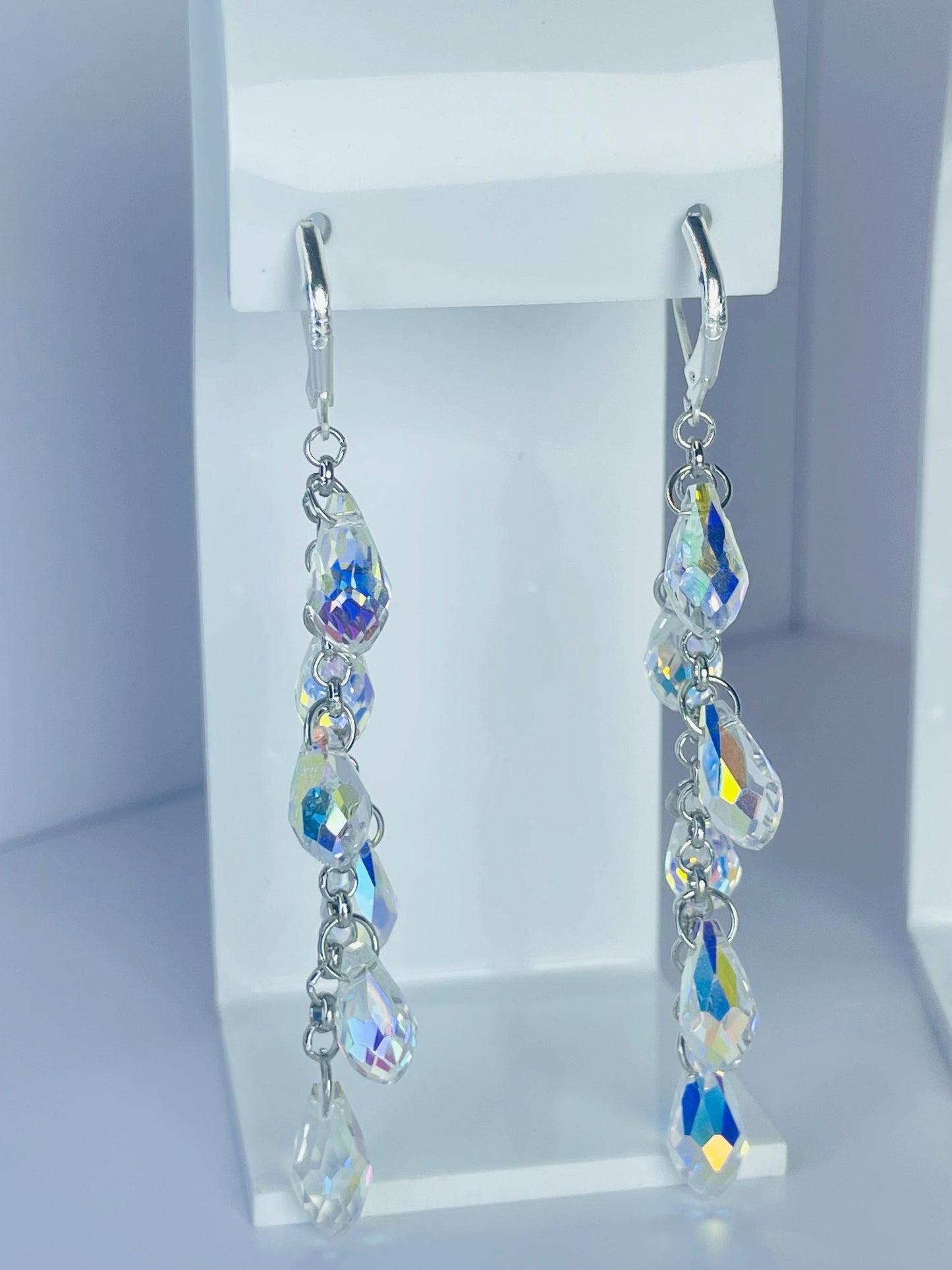 Water Drop Dangle Earrings | Iridescent Ethereal Rain Jewelry