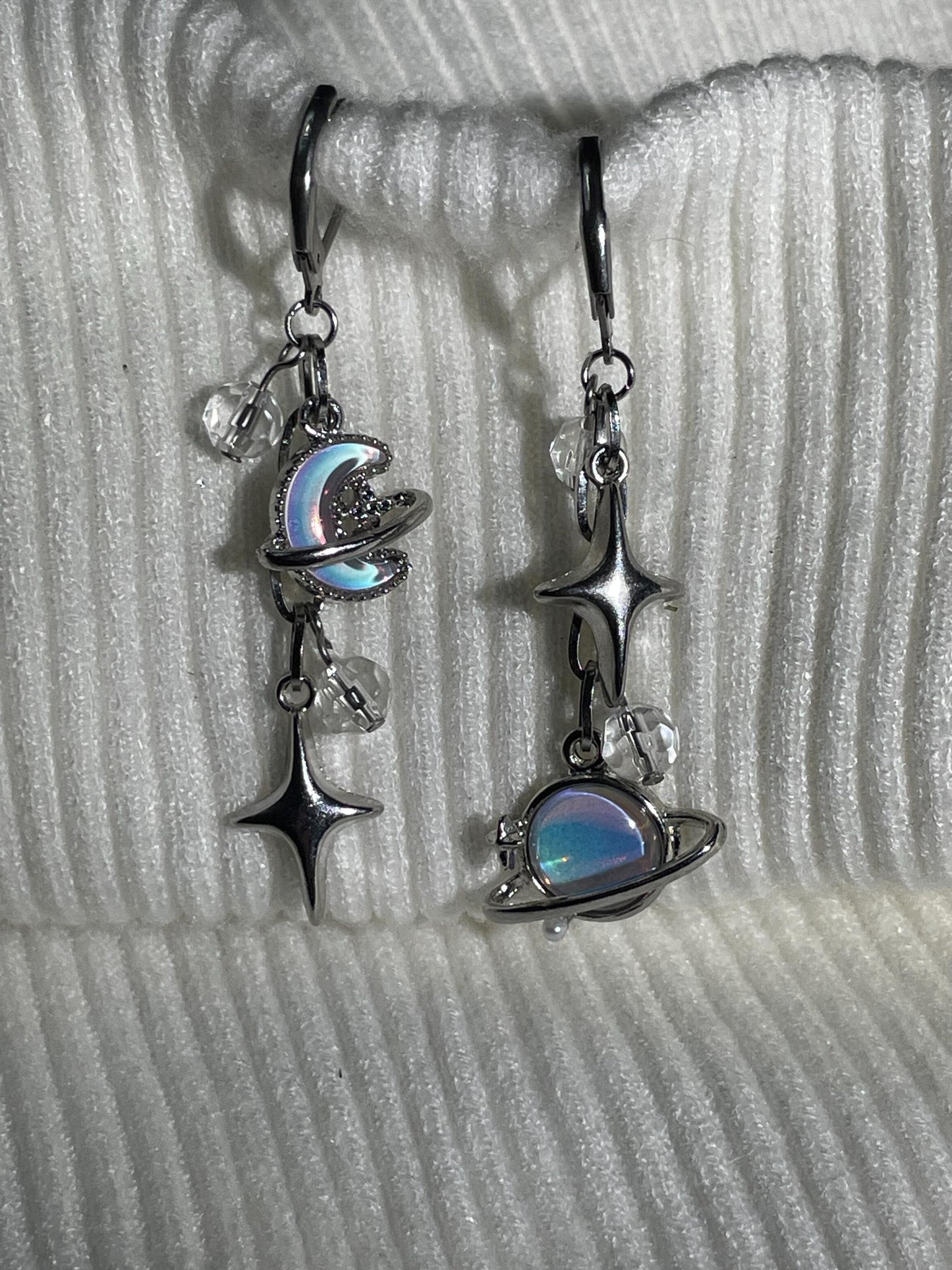 Blue Moon Star Mismatch Earrings | Grunge Goth Asymmetrical Dangle Earring