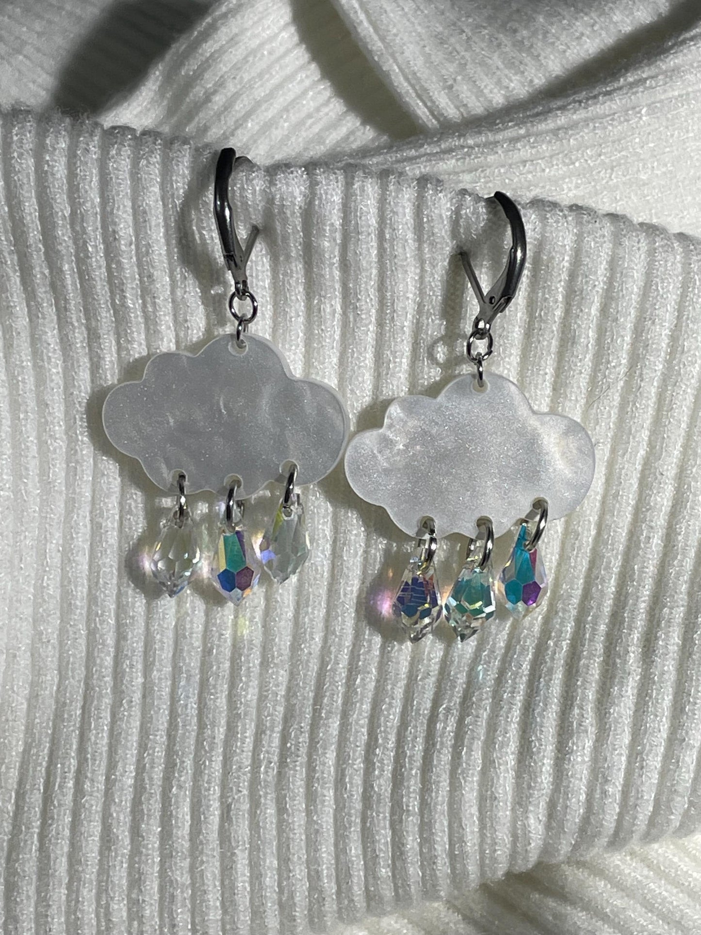 Cloud Dangly Earrings | Iridescent Fairycore Silver Rain Jewelry