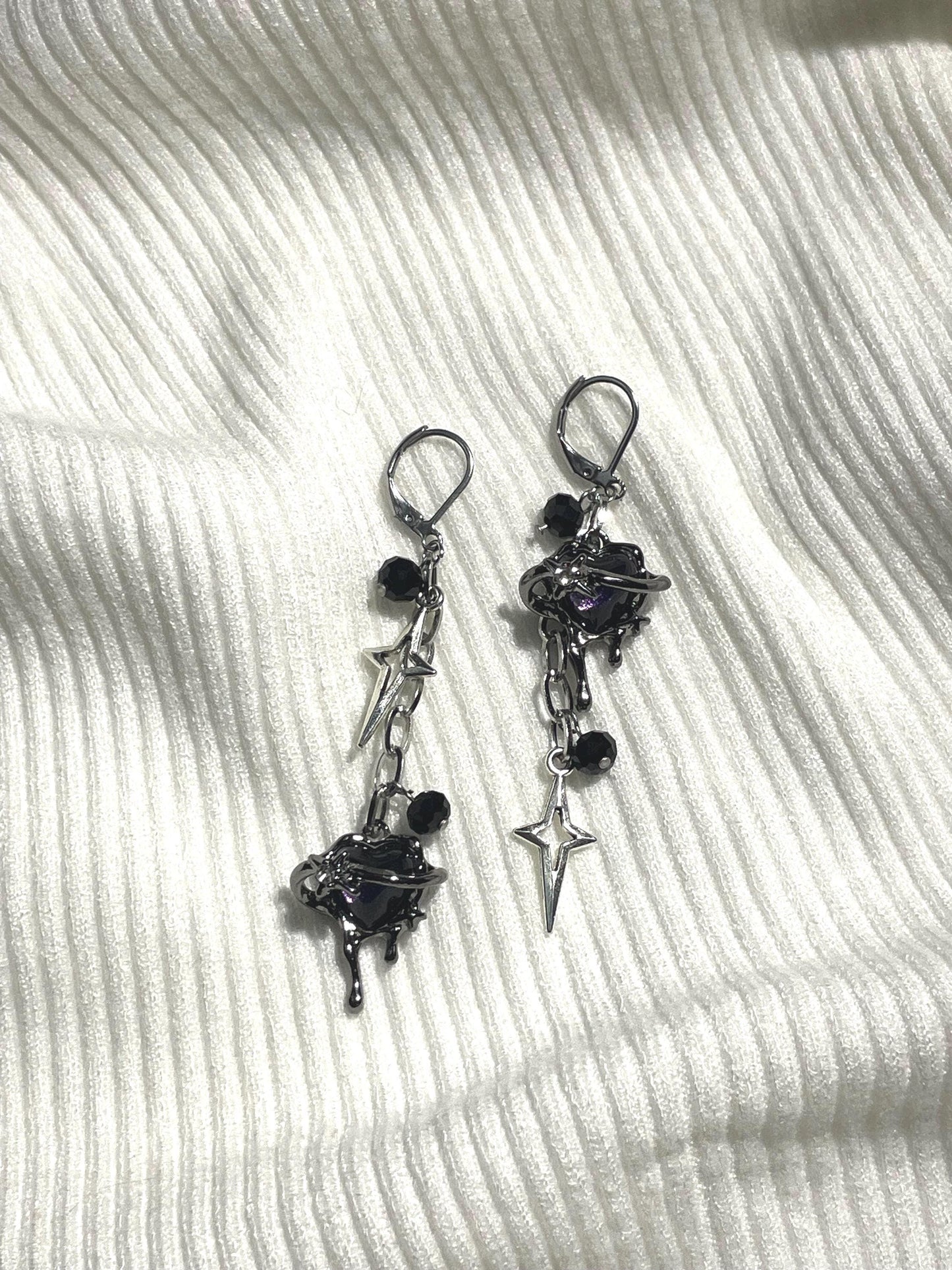 Black Mismatch Star Earrings | Grunge Punk Goth Dangle Jewelry