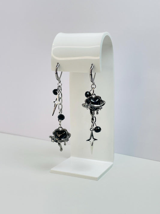 Black Mismatch Star Earrings | Grunge Punk Goth Dangle Jewelry