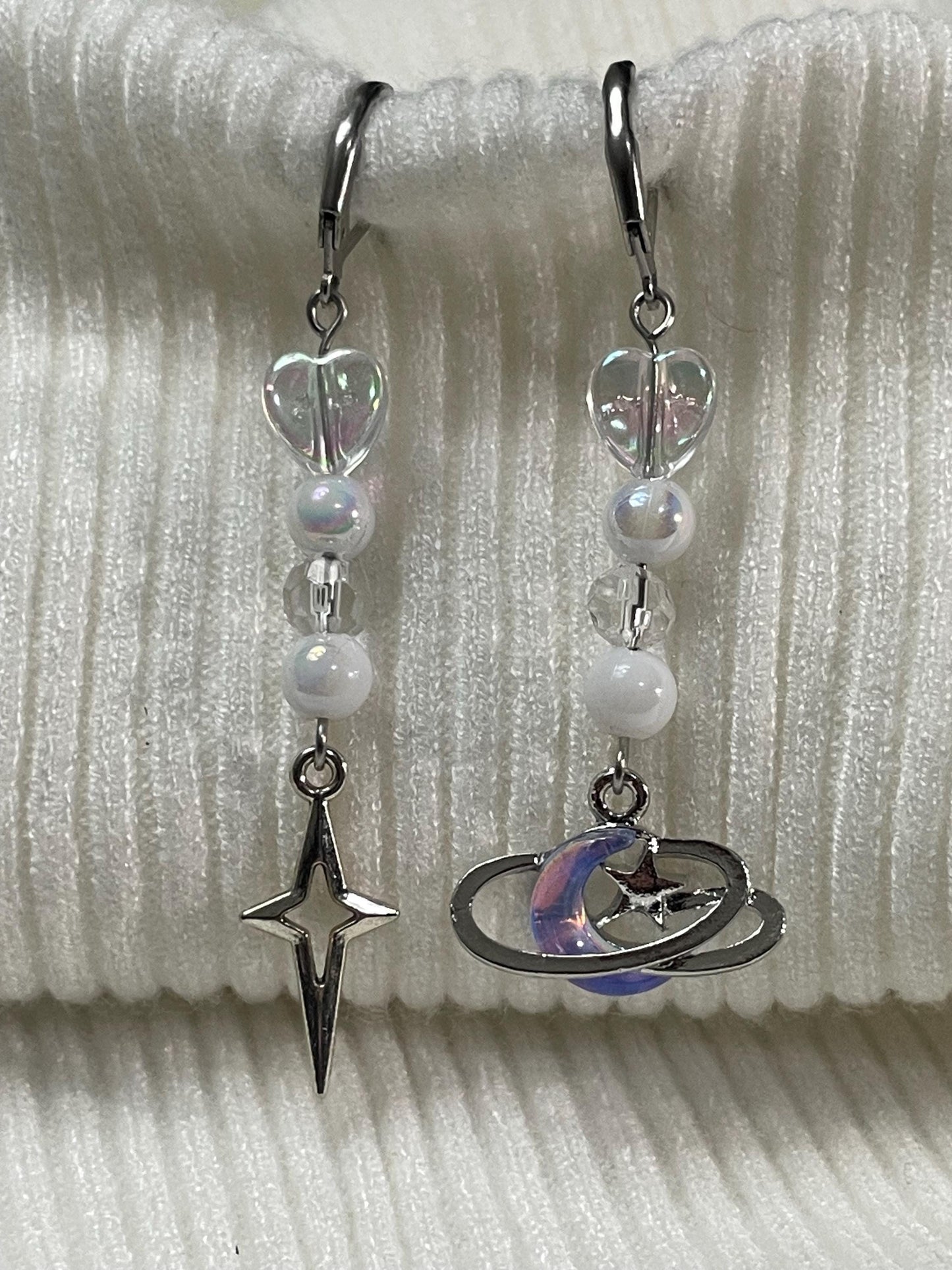 Mismatch Moon Star Earrings | Silver Y2K Asymmetrical Jewelry