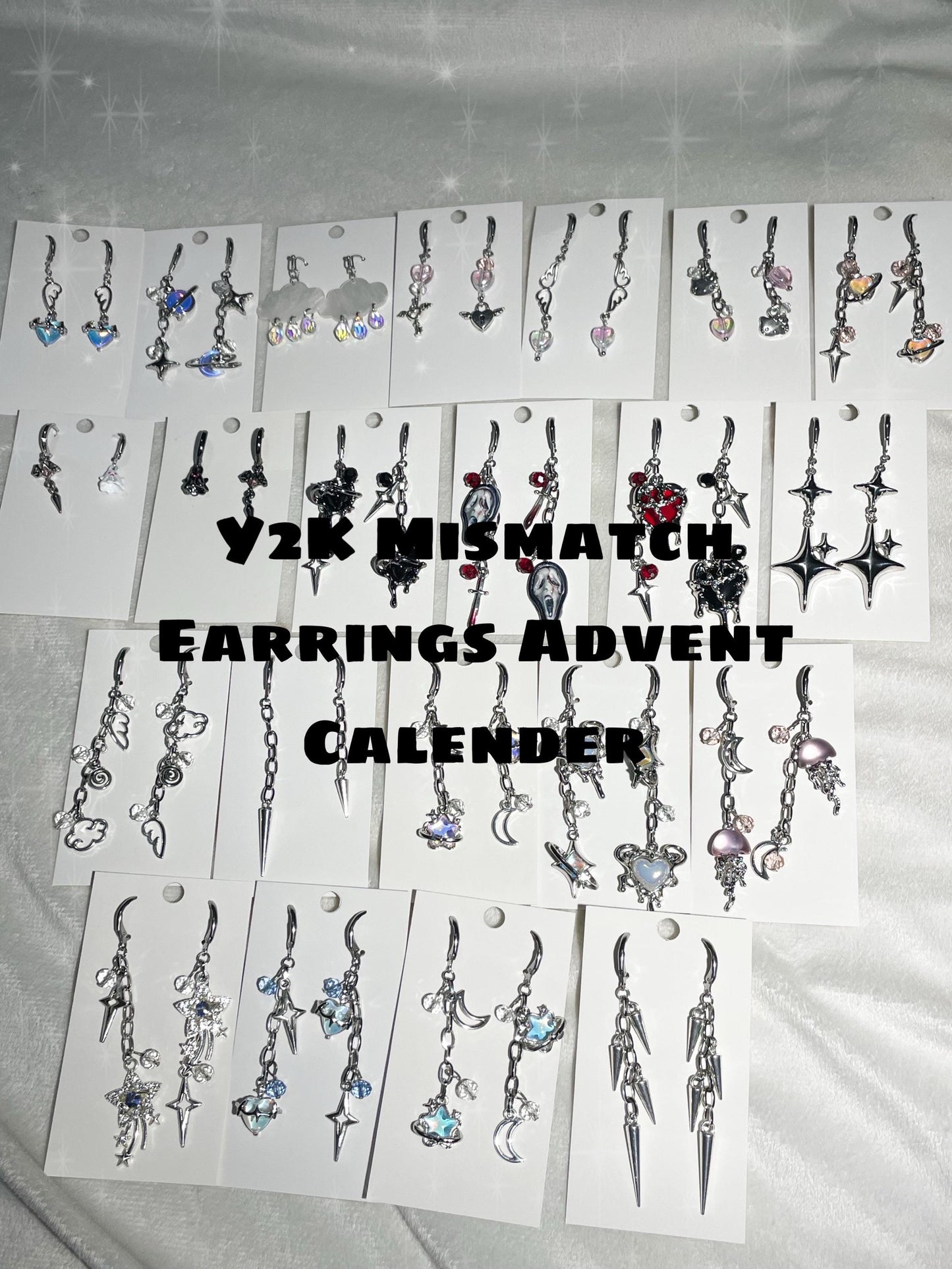 Y2K Earring Advent Calender - Mismatch Earrings, Asymmetrical Earrings, Goth, Korean, Gothic, Jewerly Advent Calender, Edgy, Punk, Alt