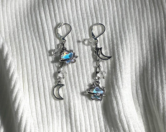 Star & Moon Mismatch Earrings | Blue Fairycore Celestial Dangle Earrings